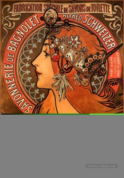  1897 Art - Savonnerie de Bagnolet 1897 Art Nouveau tchèque Alphonse Mucha